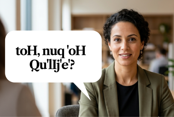 A humorous graphic showing Klingon text with the translation "So... what do you do?", illustrating how unclear brand messaging can confuse potential customers.