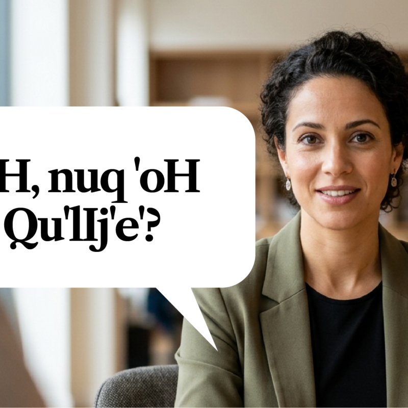 A humorous graphic showing Klingon text with the translation "So... what do you do?", illustrating how unclear brand messaging can confuse potential customers.